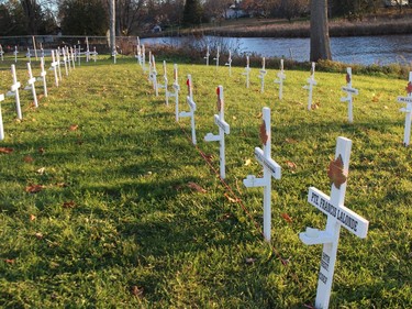 Rows of crosses at the Martintown Cenotaph, just before dusk. Photo on Wednesday, November 10, 2021, in Martintown, Ont. Todd Hambleton/Cornwall Standard-Freeholder/Postmedia Network
