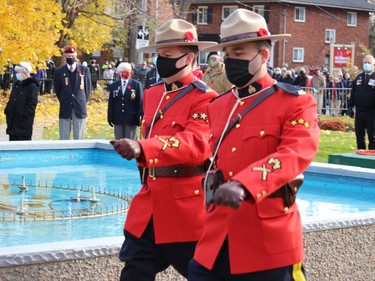RCMP members on their way to the centoptaph, to lay a wreath. Photo on Thursday, November 11, 2021, in Cornwall, Ont. Todd Hambleton/Cornwall Standard-Freeholder/Postmedia Network