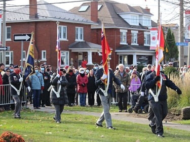 The presentation of colours march from just inside the gated area at the Cornwall Cenotaph, at the start of the event. Photo on Thursday, November 11, 2021, in Cornwall, Ont. Todd Hambleton/Cornwall Standard-Freeholder/Postmedia Network