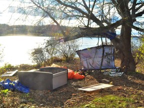 The homeless camp that was set up on the banks of the St. Lawrence River earlier this year, has been abandoned. Photo taken on Tuesday November 16, 2021 in Cornwall, Ont. Francis Racine/Cornwall Standard-Freeholder/Postmedia Network