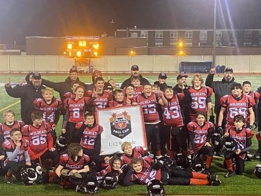 The U12 Mosquito Wildcats celebrating a tier I provincial title victory in Toronto on Sunday, Nov. 21, 2021. Handout/Cornwall Standard-Freeholder/Postmedia Network