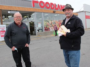 Ingleside Foodland owner/operator Martin Timmers (left) and Dave Smith, just before the launch of the small business gift card promotion in South Stormont in December. Photo on Tuesday, November 30, 2021, in Ingleside, Ont. Todd Hambleton/Cornwall Standard-Freeholder/Postmedia Network