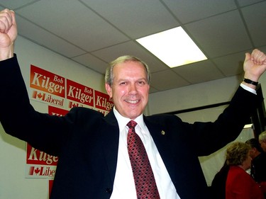 Bob Kilger celebrates his re-election as Stormont-Dundas MP on Nov. 27, 2000.
Cornwall Standard-Freeholder file photo