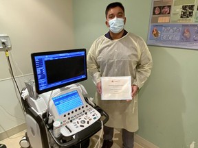 Handout/Cornwall Standard-Freeholder/Postmedia Network
Cornwall Community Hospital medical director of echocardiography Dr. Kamal Sharma, pictured with the certificate of accreditation the hospital has received.