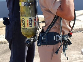 A self-contained breathing apparatus unit similar to the type used by Cochrane Fire.