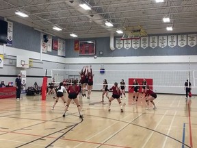 The Cochrane High Cobras senior girls volleyball squad in their provincial final match in Westlock on November 27. Westlock Volleyball