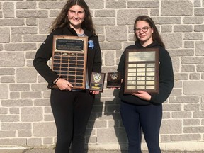 L: Grace Taylor - Kim Edward Memorial Award; R: Katie Ridsdale - Shirley O'Brien Memorial Ringette Award. Submitted