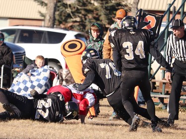 The J.C. Charyk Hanna Hawks hosted the Vermillion Marauders for the Alberta 6-man quarterfinals on Nov. 13. The Hawks dominated the game early, losing steam in the third quarter before catching a second wind to take the final victory 70-32. The Hawks will face off against the Holy Redeemer Rebels from Edson, Alta. here in Hanna on Nov. 20. Jackie Irwin/Postmedia