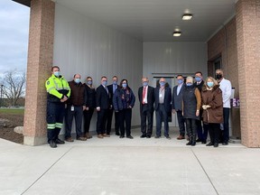 To celebrate the official opening of the new ambulance entrance to the Emergency Department at the Durham hospital, a tour of the new space took place on Nov. 15. Pictured from left are Kyle Stewart – Grey County Paramedic Services; Craig Emke – SBGHC corporate facilities manager; Stephanie Douglas – SBGHC corporate planner; Drew Braithwaite – SBGHC VP corporate services/chief financial officer; Michael Barrett – SBGHC president and CEO; Christine Robinson – West Grey mayor; Bill Heikkila – SBGHC Board chair; John Haggarty – SBGHC Board member; Dean Dunn – SBGHC Board member; Charmaine Owens – Durham Hospital Foundation Board member; Bill Walker – Bruce-Grey-Owen Sound MPP; Anne Marie Watson – Durham Hospital Foundation executive director; and Rajinder Rajput – Durham Hospital Foundation president.