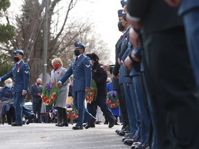 A wreath is laid at the Remembrance Day ceremony in Wilton, Ont., on Thursday, Nov. 11, 2021.  Elliot Ferguson/The Kingston Whig-Standard/Postmedia Network