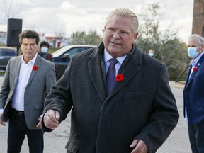 Ontario Premier Doug Ford officially announces a minimum wage increase to $15 from $14.35 on Tuesday November 2, 2021 during a press conference in Milton. Veronica Henri/Toronto Sun/Postmedia Network