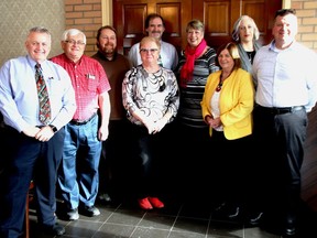 The Turkey Team at Bickerton Brokers Ltd. Brokerage in Gananoque is encouraging people to come out and donate to help them provide holiday food hampers for the Gananoque Food Bank. 
L-r, Bruce Wilson, Vern Turcotte, Andrew Lunman, Rhonda Brophy, Raymond Shea, Emily Bell, Terri Wood, Whitney Kilgore, Mark Kellogg, missing valuable team member Liz Horton.  
Lorraine Payette/For Postmedia Network