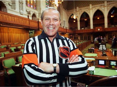 OTTAWA - Member of Parliament and Assistant Deputy Speaker of the House Bob Kilger, shown here in the House of Commons, uses his experience as an NHL referee to keep MPs in line. To accompany Kim LUNMAN story on MP and former NHL referee Bob Kilger moving June 19. (Photo, Rod MacIvor, Ottawa Citizen).
REFEREE'S SWEATER, NHL LOGO