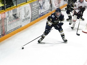 KL Gold Miners' JP Scaringi takes control of the puck and looks to make a play during Friday's loss to French River.