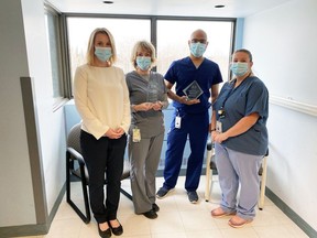 Blanche River Health – Kirkland Lake site received the Hospital Achievement Award: Provincial Routine Notification Award from Trillium Gift of Life Network (TGLN). In the photo are Melanie Szulga, Allison Morneau, Purvin Patel and Amy Bullock.