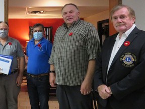 New members to the Mitchell Lions Club include Paul Witschi (left), Taryn Zinger and Dan Burdick, sponsor Lion Neil Douglas, Lion President Bob TenHove, and Vice District Governor Bill Yelland. Two new members, Kelly Knight and Derrick Wolfe, were absent. SUBMITTED