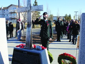 Last year, an abbreviated service to remember the sacrifices that have been made for our democracy was held at the cenotaph at the Leduc Civic Centre on Remembrance Day. (Ted Murphy)