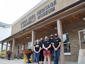 Pictured in this file photo are staffers at the Lucan Area Heritage and Donnelly Museum in the summer. In front from left are Alexa DiCecco, Jason Froats, and Cameron Baer. In back from left are Ellery Cuculick and Mark Azzano.