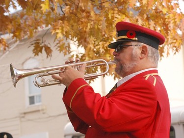 Trumpeter Gord Tapp of the Pembroke Legion Band played the Last Post and Reveille during Remembrance Day ceremonies in the city Thursday morning. Anthony Dixon