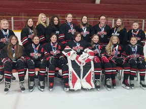 The Ottawa Valley Thunder U13s won silver at the recently held Barrie Women's Hockey Association's Sharkfest 2021 tournament. In the photo, seated from left, Lizzie Bergeron, Megan Dilks, Izzy Simoneau, Haylee Francoeur, Claire Noble, Isla Kittmer and Alivia Harrie. Standing from left, Mya Szczygiel, Maevyn McLaren, Georgia Graveline, Kiara Ronan, Briar Boxall, Lily Etmanski, Claire Thompson, Mia St. Micheal and Makinley Dewland. Missing from the photo are coaches Ryan Shand, Justin Boxall, Sarah Squissato, and Jeff Thompson and manager Aimee Rupert.