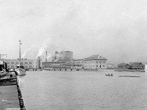 A view of the pulp mills and Algoma Iron Works in 1902, what the newcomers would see on their arrival in the Sault. The photo is from a glass negative done by William Henry Jackson, photographer (1843-1942) and published first by Detroit Publishing Co. It is held by the United States Library of  Congress, presented in its online catalogue www.loc.gov/resource/det.4a09922/ . Photo Credit: Library of Congress, Prints and Photographs Division, Detroit Publishing Co. Collection.