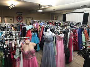 Dresses are pictured on display for Rebound's Cinderella Project boutique day in 2019. Help with storage space is needed for more than 200 dresses, the agency says. (Submitted)