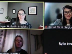 RNAO president Morgan Hoffarth, top left, speaks virtually with members in Sarnia-Lambton Thursday. The virtual chat was part of the professional association's fall tour. (Screenshot)
