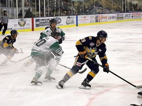 The Spruce Grove Saints began their seven game homestand with a 3-2 victory over the Drayton Valley Thunder at the Grant Fuhr Arena, Oct. 30. The Saints welcome the Whitecourt Wolverines on Friday (Nov. 5) and the Grande Prairie Storm, Saturday (Nov. 6) to the Grant Fuhr Arena. Puck drop for both games is 7:00 p.m. Rudy Howell