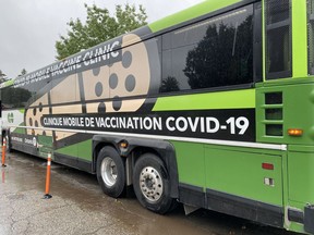 The GO-VAXX mobile COVID-19 vaccine clinic will be returning to Norfolk this week with stops in Langton on Nov. 3 and Simcoe on Nov. 4.  More than 30 people received a COVID-19 vaccination when the bus was in Port Dover in mid-October. The mobile clinic was set up outside the Norfolk County Fair earlier in the month. FILE PHOTO