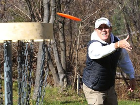 Dan Ashton works on his disc golf skills at the Lions Club of Sudbury Disc Golf Course at Selkirk Park in Sudbury, Ont. on Monday November 1, 2021. (John Lappa/Postmedia Network)