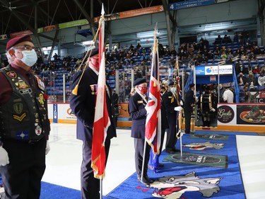 A Remembrance Day ceremony was held prior to the Wolves game against the Niagara IceDogs at the Sudbury Community Arena in Sudbury, Ont. on Friday November 5, 2021. John Lappa/Sudbury Star/Postmedia Network