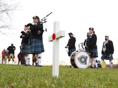 Poppy crosses cover the grounds at a Remembrance Day service at Branch 76 of the Royal Canadian Legion in Sudbury, Ont. on Thursday November 11, 2021. John Lappa/Sudbury Star/Postmedia Network