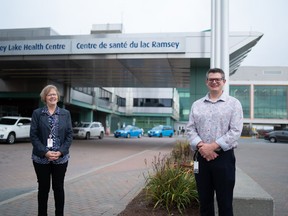 Laurie Reed and Dan Moulton of Health Sciences North are being recognized as national pandemic heroes for standing up for mental health during the pandemic. Supplied