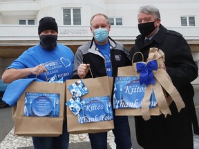 Guest chef Mika Koskela, left, David Munch, CEO of Finlandia Village, and Gerry Lougheed Jr., of the Lougheed Foundation, are inviting Greater Sudburians to the annual A Taste of Finland at Home curbside dinner on Thursday December 9, 2021 at Finlandia Village in Sudbury, Ont. The Finnish inspired culinary feast, which is sponsored by the Lougheed Foundation, is being prepared and served by guest Chef Koskela with Dan Kao and Finlandia Catering. Orders must be confirmed and pre-paid by November 29, 2021 (while quantities last), to guarantee meals for pick up. To order, call 705-524-3137 Ext. 249, or email sisufoundation@finlandiavillage.ca. John Lappa/Sudbury Star/Postmedia Network