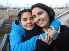 Tatum Morin, 11, with her mom, Jennifer Digby, at their home in Greater Sudbury, Ont. on Tuesday November 23, 2021. The pair are hoping to raise some money so Tatum can travel to Los Angeles for an IPOP event, where she can audition in acting, modelling and singing. John Lappa/Sudbury Star/Postmedia Network