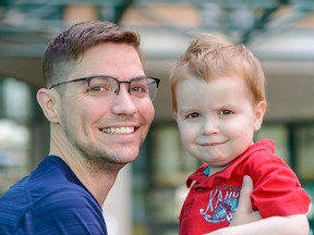 Darryl Wallis, shown with his five-year-old son Owen, said his life was changed nearly 15 years ago thanks to an organ donor. Bluewater Health received two awards Tuesday from the Trillium Gift of Life Network. Handout