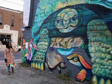 Coun. Kristin Murray led a group of a few dozen people around the downtown core on Wednesday morning to talk about the stories and inspirations behind the new murals painted on various buildings across the city by artists led by Mique Michelle. The event began at the Timmins Museum and is part of Treaties Recognition Week.

ANDREW AUTIO/The Daily Press