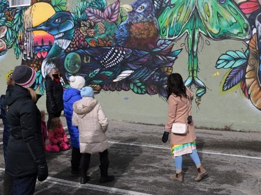 The mural painted on the south wall of Gibby's Tavern was among the stops as Tmmins Coun. Kristin Murray led a group of a few dozen people around the downtown core on Wednesday morning.

ANDREW AUTIO/The Daily Press