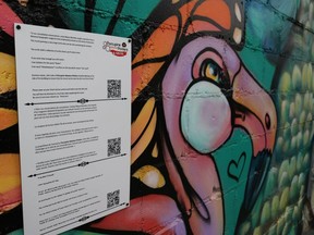 The QR codes will take people to YouTube where they can listen to a description of a mural in English, French or Cree.

Dariya Baiguzhiyeva/Local Journalism Initiative