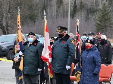 Dozens of veterans and first responders attended in uniform, and a sizeable crowd kept a respectful distance throughout the ceremony at the South Porcupine branch.

ANDREW AUTIO/The Daily Press