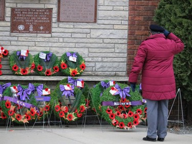 A wreath is placed on the cenotaph at Royal Canadian Legion Branch 287 on behalf of the Silver Cross Mothers during the Remembrance Day ceremony held in South Porcupine Thursday morning.

ANDREW AUTIO/The Daily Press
