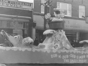 The first Santa Claus Parade held in Timmins happened on the morning of November 26th, 1949. The Timmins Daily Press entered a float based on the nursery rhyme "Rub-a-dub-dub, three men in a tub."

Supplied/Timmins Museum
