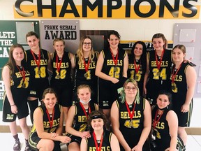 The Roland Michener Secondary School Rebels, 2021 NEOAA 'A' Senior Girls Basketball Champions. Back row: Hailey Haneberry, Alexis Toby, Cadence Pecore, Emily Michel, Heidi Young, Kiena Jones, Quincy Stinson and Emma Mousseau. Front row: Abby Beerman, Kassidy Mairs, Morgan Cornell, Brianna Fera and Tiana Kingsbury.

Supplied