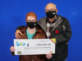 Barbara ArmstrongÊand Charles Kocsis ofÊTillsonburg have won a $1 million Lotto Max prize. (Submitted)