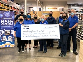 Lowe's Canada and its partner organizations, including RONA Moffatt & Powell in Tillsonburg, raised funds in September for its Heroes Campaign. In Tillsonburg, $12,247 was donated to the Helping Hand Food Bank. (Submitted)