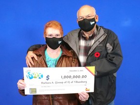 Barbara Armstrong and Charles Kocsis of Tillsonburg have won a $1-million Lotto Max prize. (Submitted)