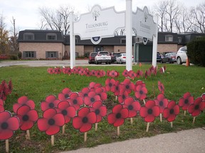 Residents and staff at Tillsonburg Retirement Residence and members of the community, including local students, children and individuals made 1,000 lawn poppies for Remembrance Day. Chris Abbott/Norfolk and Tillsonburg News