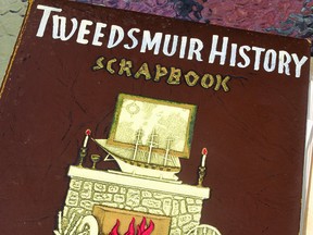 While some Tweedsmuir histories are professionally bound, this example like many others is assembled with obvious care as an elaborate scrapbook. Jeffrey Carter