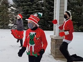 Fitness Corner South owner Holly Vanderzwet (centre) led the warm up for the virtual 17th annual Reindeer Romp Dec. 24 to raise money for local mental health.