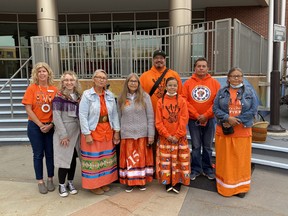 Fort Saskatchewan City staff were joined by Phyllis Sinclair, Germaine Maude, Joseph Maude, and Shane and Shaneya Redstar, to honour Truth and Reconciliation Day. Photo Supplied.